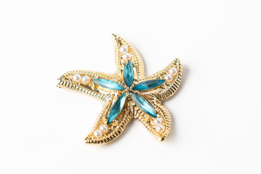 Marcador de Bola de Golf "Estrella de Mar Dorado y Azul"